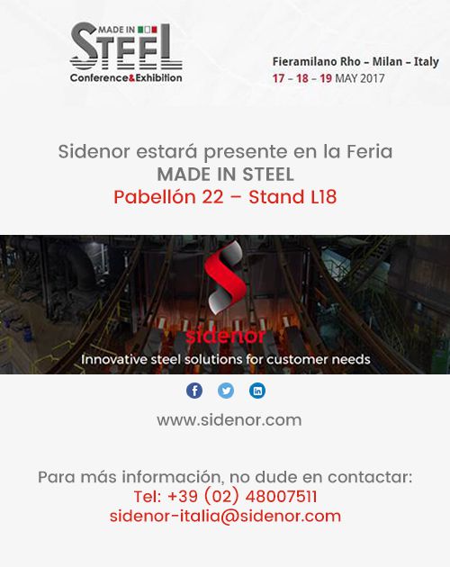 Sidenor estará presente en la Feria MADE IN STEEL