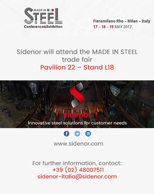 Sidenor will attend the MADE IN STEEL trade fair